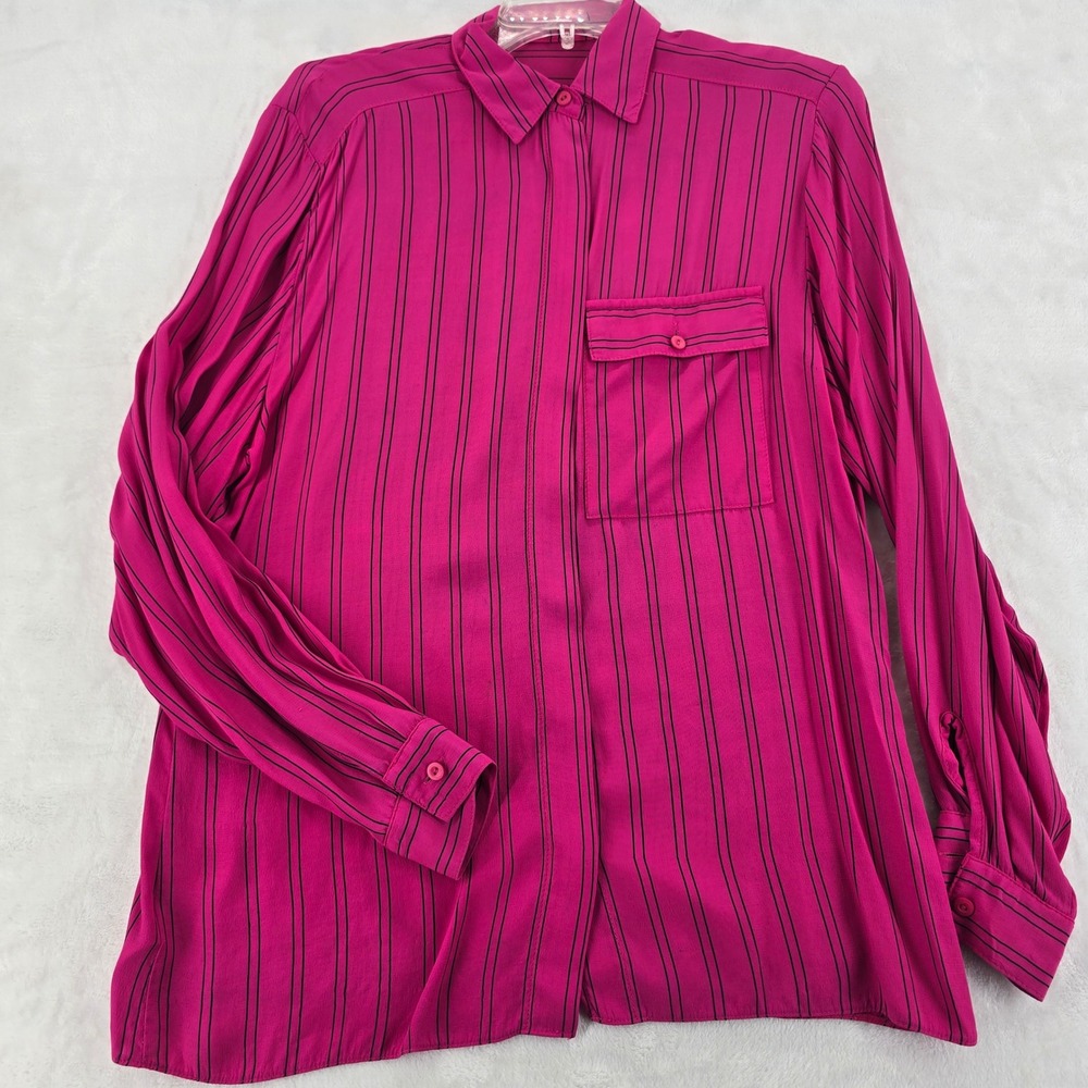 St Michael Blouse Womens 12 Button Down Pink Striped Vintage West Germany 7081